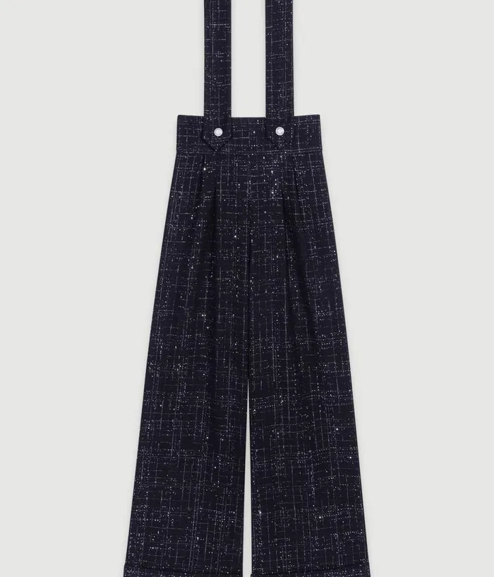 Maje Wideleg Trousers With Tweed Braces Women Pants and Jeans