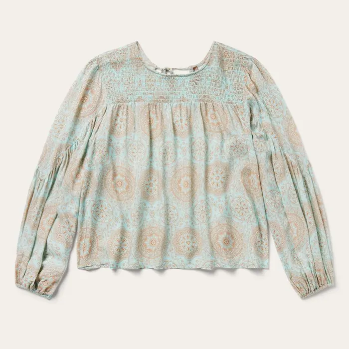 Mandala Print Peasant Blouse Blue Women Stetson Blouses