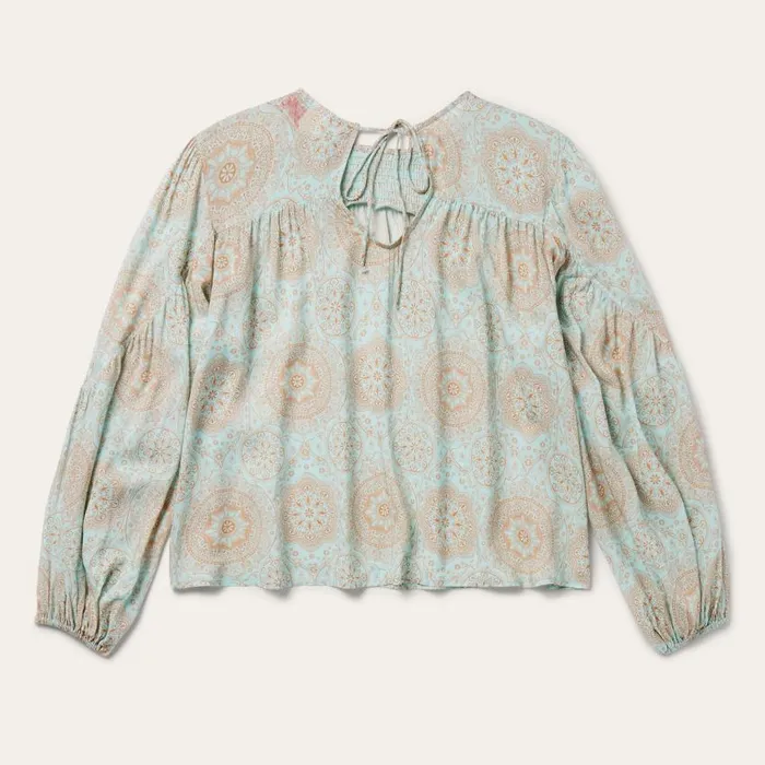 Mandala Print Peasant Blouse Blue Women Stetson Blouses