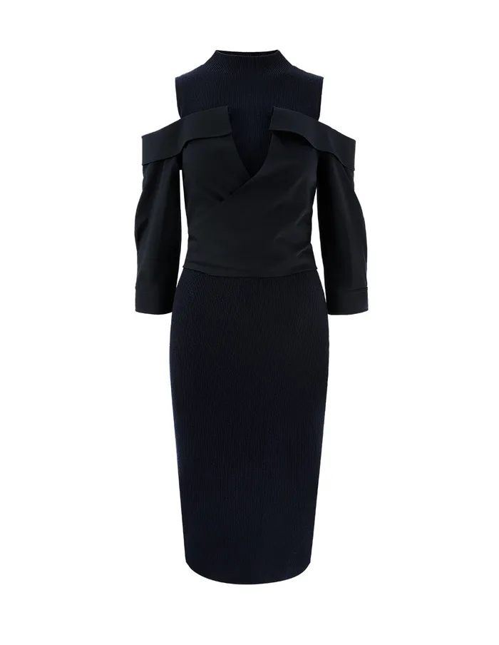 MARYLING Black Dress SEMITURTLENECK KNIT SPLICED WOVEN DRESS Blue 8211 Women MARYLING Black Dress SEMITURTLENECK KNIT SPLICED WOVEN DRESS Blue 8211 Women