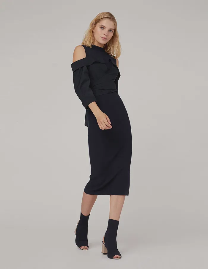 MARYLING Black Dress SEMITURTLENECK KNIT SPLICED WOVEN DRESS Blue 8211 Women MARYLING Black Dress SEMITURTLENECK KNIT SPLICED WOVEN DRESS Blue 8211 Women