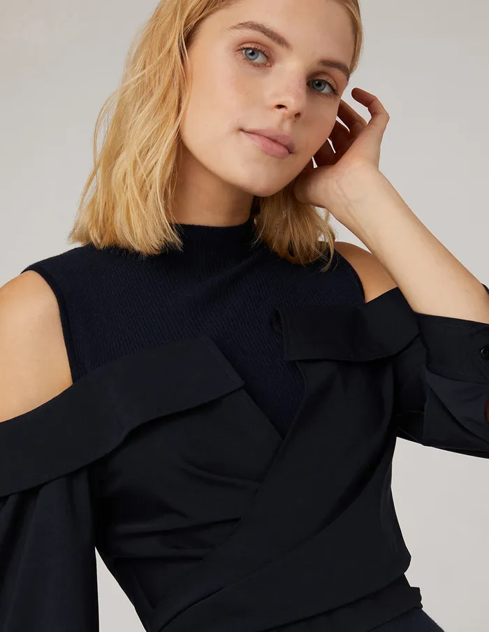 MARYLING Black Dress SEMITURTLENECK KNIT SPLICED WOVEN DRESS Blue 8211 Women MARYLING Black Dress SEMITURTLENECK KNIT SPLICED WOVEN DRESS Blue 8211 Women