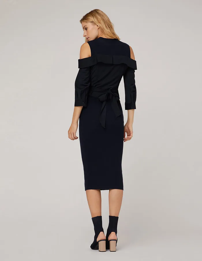 MARYLING Black Dress SEMITURTLENECK KNIT SPLICED WOVEN DRESS Blue 8211 Women MARYLING Black Dress SEMITURTLENECK KNIT SPLICED WOVEN DRESS Blue 8211 Women