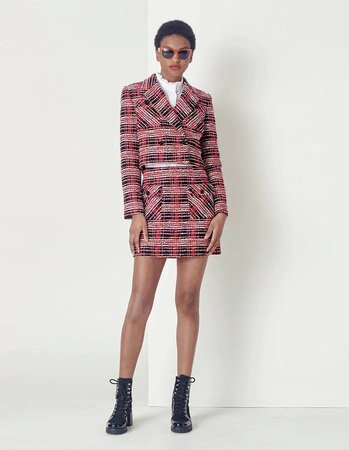 MARYLING Blazers Black And Pink Check Tweed Coat Mix 8211 Women