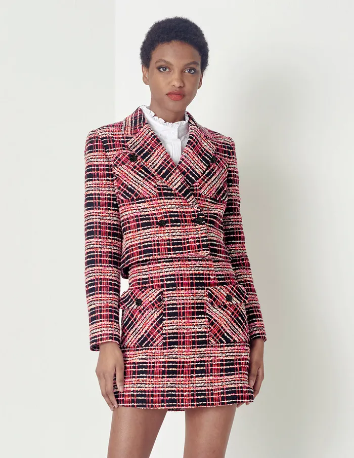 MARYLING Blazers Black And Pink Check Tweed Coat Mix 8211 Women