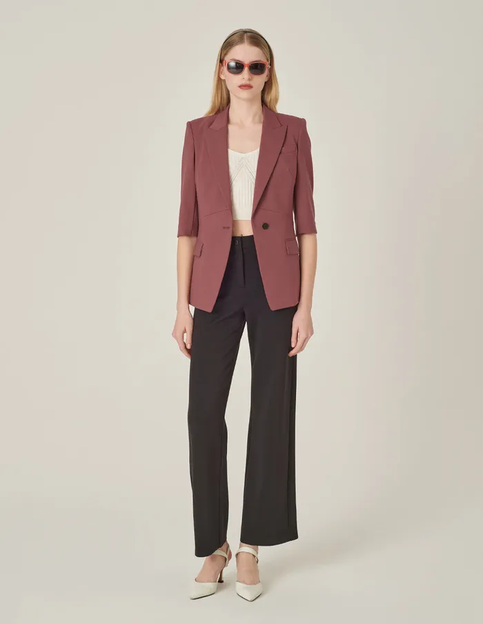 MARYLING Blazers Brick Red Peaked Lapel 34 Sleeve SingleBreasted Blazer Brick Red 8211 Women MARYLING Blazers Brick Red Peaked Lapel 34 Sleeve SingleBreasted Blazer Brick Red 8211 Women
