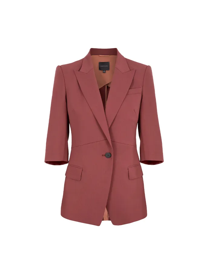 MARYLING Blazers Brick Red Peaked Lapel 34 Sleeve SingleBreasted Blazer Brick Red 8211 Women MARYLING Blazers Brick Red Peaked Lapel 34 Sleeve SingleBreasted Blazer Brick Red 8211 Women