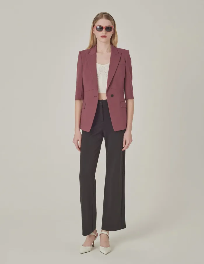 MARYLING Blazers Brick Red Peaked Lapel 34 Sleeve SingleBreasted Blazer Brick Red 8211 Women MARYLING Blazers Brick Red Peaked Lapel 34 Sleeve SingleBreasted Blazer Brick Red 8211 Women