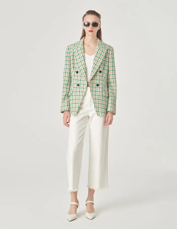 MARYLING Blazers Checked DoubleBreasted Blazer Green 8211 Women
