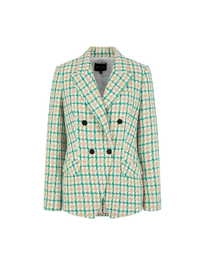 MARYLING Blazers Checked DoubleBreasted Blazer Green 8211 Women MARYLING Blazers Checked DoubleBreasted Blazer Green 8211 Women