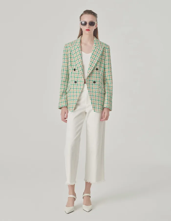 MARYLING Blazers Checked DoubleBreasted Blazer Green 8211 Women MARYLING Blazers Checked DoubleBreasted Blazer Green 8211 Women