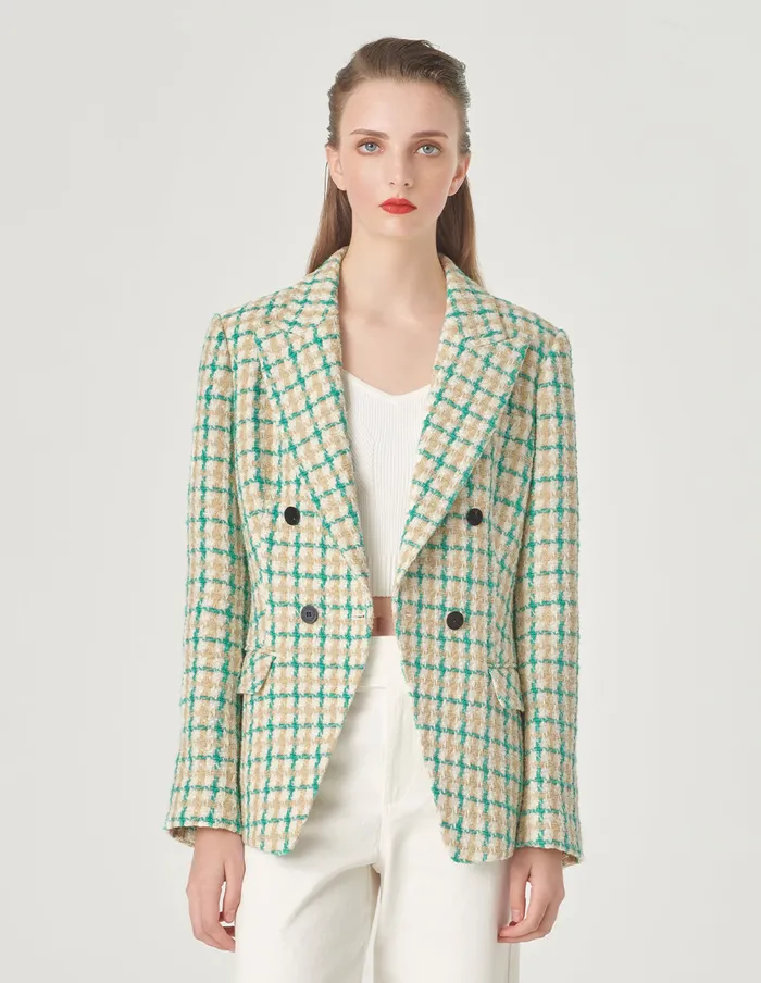 MARYLING Blazers Checked DoubleBreasted Blazer Green 8211 Women MARYLING Blazers Checked DoubleBreasted Blazer Green 8211 Women