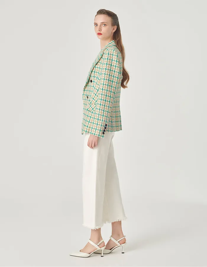 MARYLING Blazers Checked DoubleBreasted Blazer Green 8211 Women MARYLING Blazers Checked DoubleBreasted Blazer Green 8211 Women