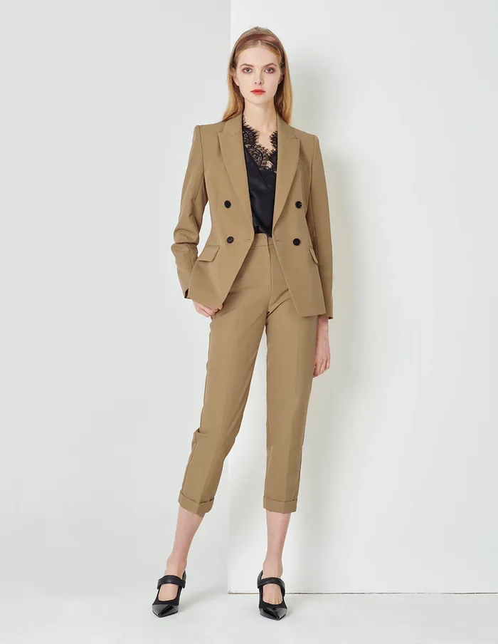 MARYLING Blazers Flip Collar DoubleBreasted Suit Brown 8211 Women
