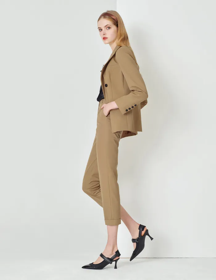 MARYLING Blazers Flip Collar DoubleBreasted Suit Brown 8211 Women MARYLING Blazers Flip Collar DoubleBreasted Suit Brown 8211 Women