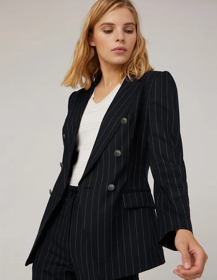 MARYLING Blazers Striped PeakLapel DoubleBreasted Blazer Mix 8211 Women