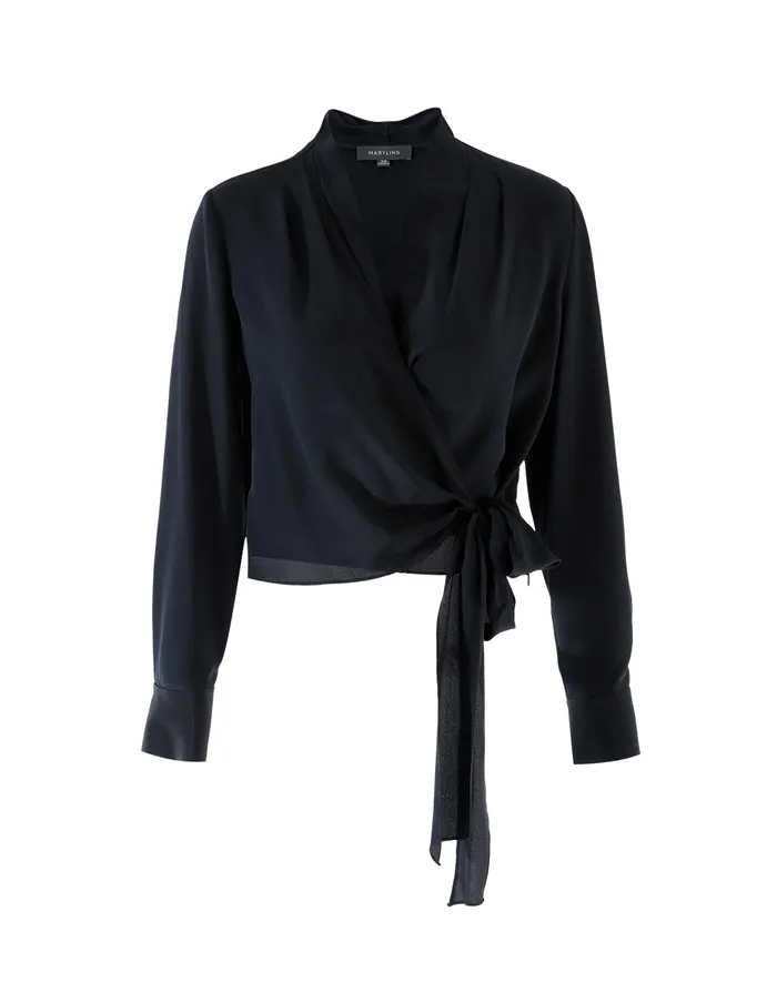 MARYLING Blouse Pleated Vneck Long Sleeved Tops Blue 8211 Women MARYLING Blouse Pleated Vneck Long Sleeved Tops Blue 8211 Women