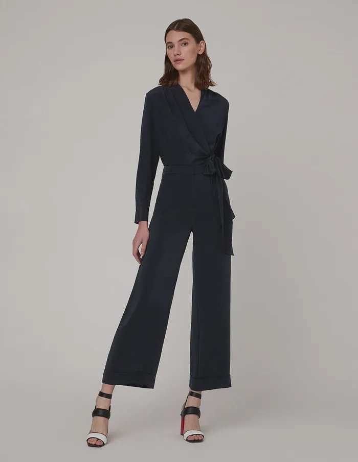 MARYLING Blouse Pleated Vneck Long Sleeved Tops Blue 8211 Women MARYLING Blouse Pleated Vneck Long Sleeved Tops Blue 8211 Women