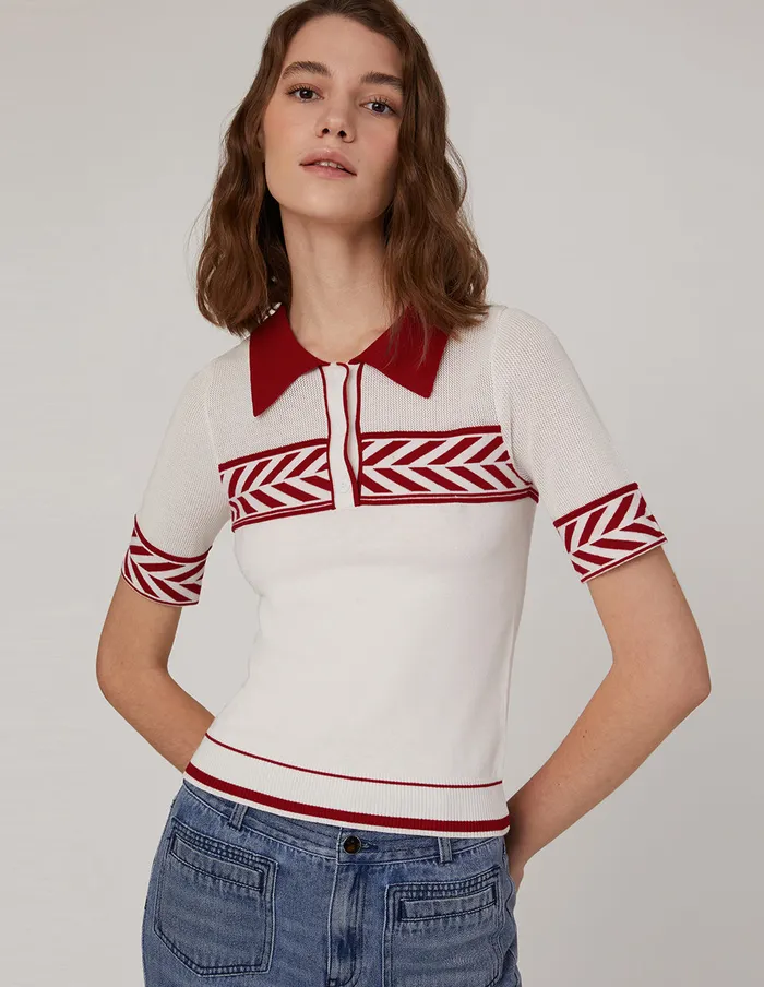 MARYLING Blouse Point Collar Buttoned Knitted Top Mix 8211 Women MARYLING Blouse Point Collar Buttoned Knitted Top Mix 8211 Women