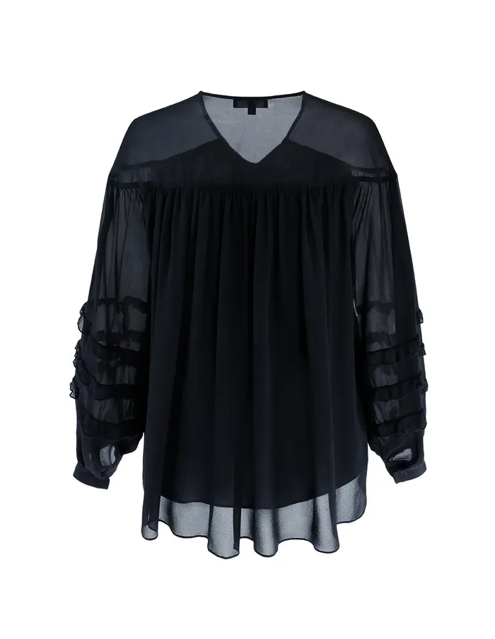 MARYLING Blouse VNeck BoxyFit Puff Sleeves Silk Blouse Blue 8211 Women MARYLING Blouse VNeck BoxyFit Puff Sleeves Silk Blouse Blue 8211 Women