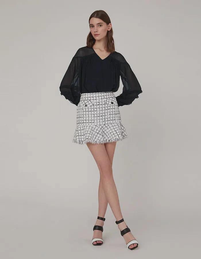 MARYLING Blouse VNeck BoxyFit Puff Sleeves Silk Blouse Blue 8211 Women MARYLING Blouse VNeck BoxyFit Puff Sleeves Silk Blouse Blue 8211 Women