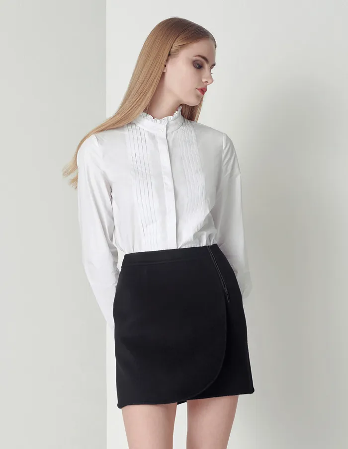 MARYLING Blouse White Fungus Edge Small Standup Collar Shirt White 8211 Women MARYLING Blouse White Fungus Edge Small Standup Collar Shirt White 8211 Women