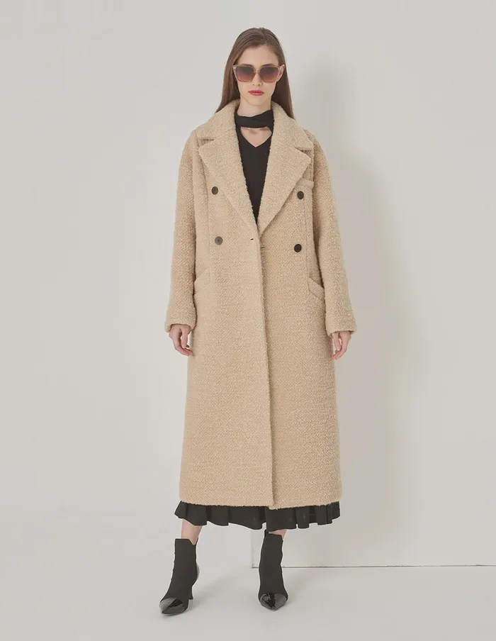 MARYLING Jacket and Coat Beige Large Lapel DoubleBreasted Coat Camel 8211 Women MARYLING Jacket and Coat Beige Large Lapel DoubleBreasted Coat Camel 8211 Women