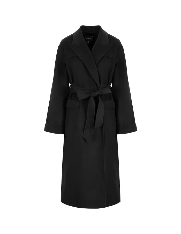 MARYLING Jacket and Coat Black Lapel Webbing Long Coat Black 8211 Women MARYLING Jacket and Coat Black Lapel Webbing Long Coat Black 8211 Women