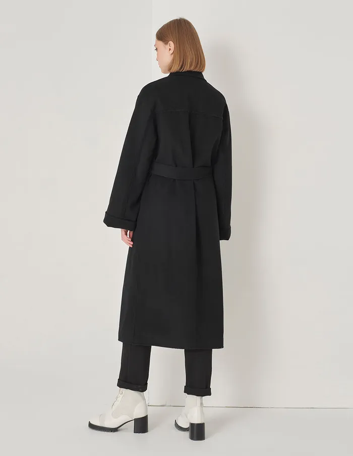MARYLING Jacket and Coat Black Lapel Webbing Long Coat Black 8211 Women MARYLING Jacket and Coat Black Lapel Webbing Long Coat Black 8211 Women