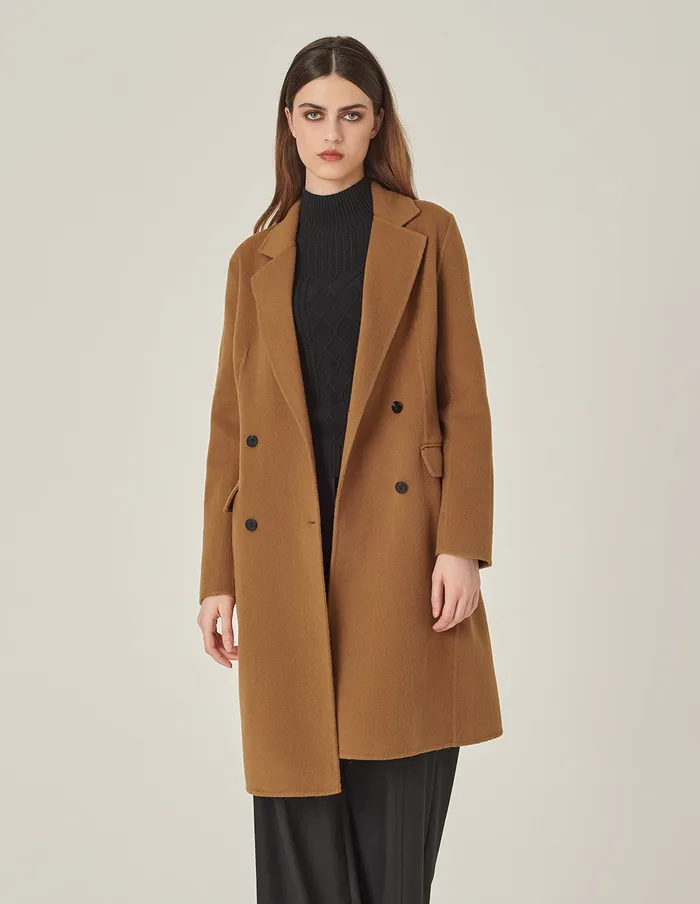 MARYLING Jacket and Coat Camel DoubleBreasted Silk Wool DoubleSided Coat Came 8211 Women MARYLING Jacket and Coat Camel DoubleBreasted Silk Wool DoubleSided Coat Came 8211 Women