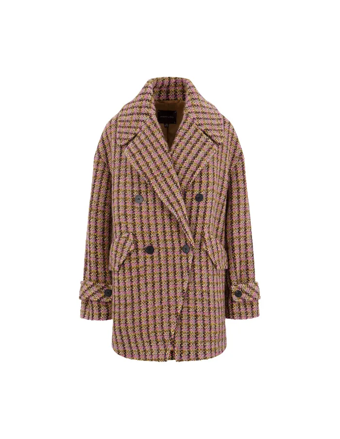 MARYLING Jacket and Coat Large Lapel DoubleBreasted HShaped Midi Coat Checkes 8211 Women MARYLING Jacket and Coat Large Lapel DoubleBreasted HShaped Midi Coat Checkes 8211 Women