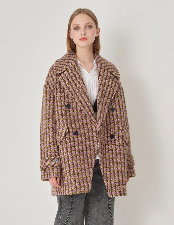 MARYLING Jacket and Coat Large Lapel DoubleBreasted HShaped Midi Coat Checkes 8211 Women MARYLING Jacket and Coat Large Lapel DoubleBreasted HShaped Midi Coat Checkes 8211 Women