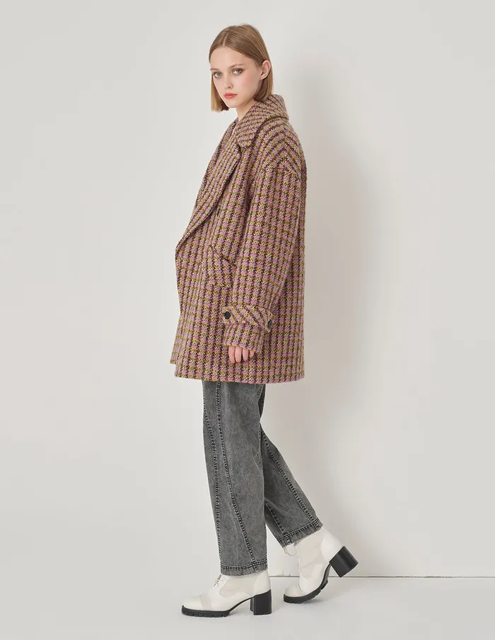 MARYLING Jacket and Coat Large Lapel DoubleBreasted HShaped Midi Coat Checkes 8211 Women MARYLING Jacket and Coat Large Lapel DoubleBreasted HShaped Midi Coat Checkes 8211 Women