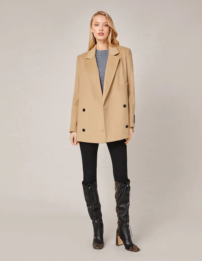 MARYLING Jacket and Coat NOTCH LAPEL DOUBLEBREASTED WOOL CASHMERE BLEND COAT Burly Wood 8211 Women MARYLING Jacket and Coat NOTCH LAPEL DOUBLEBREASTED WOOL CASHMERE BLEND COAT Burly Wood 8211 Women