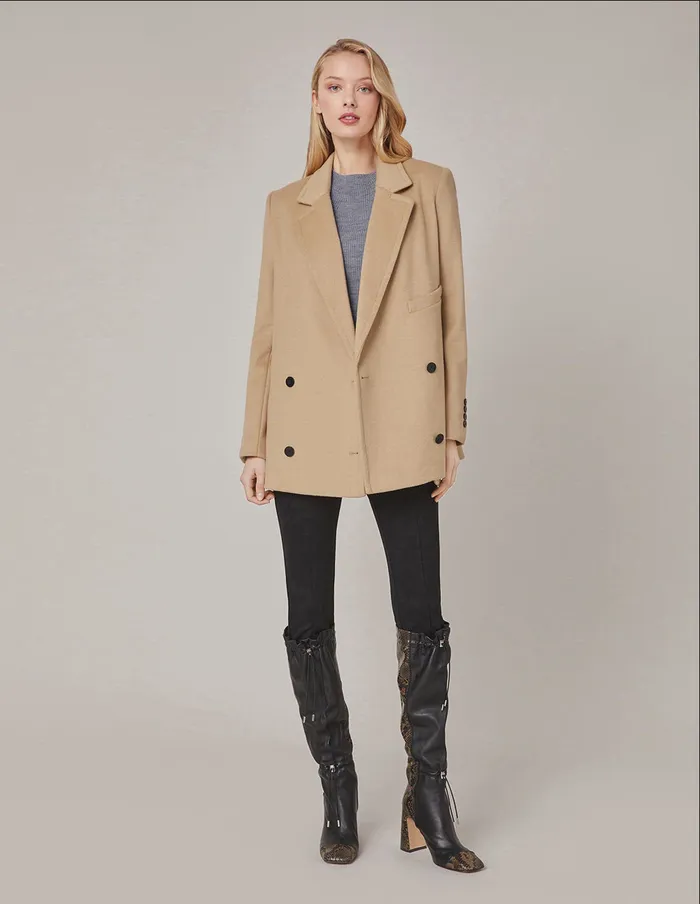 MARYLING Jacket and Coat NOTCH LAPEL DOUBLEBREASTED WOOL CASHMERE BLEND COAT Burly Wood 8211 Women MARYLING Jacket and Coat NOTCH LAPEL DOUBLEBREASTED WOOL CASHMERE BLEND COAT Burly Wood 8211 Women