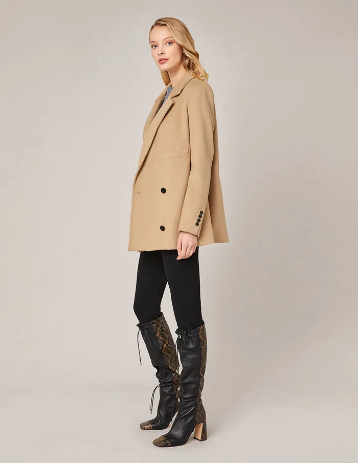 MARYLING Jacket and Coat NOTCH LAPEL DOUBLEBREASTED WOOL CASHMERE BLEND COAT Burly Wood 8211 Women MARYLING Jacket and Coat NOTCH LAPEL DOUBLEBREASTED WOOL CASHMERE BLEND COAT Burly Wood 8211 Women