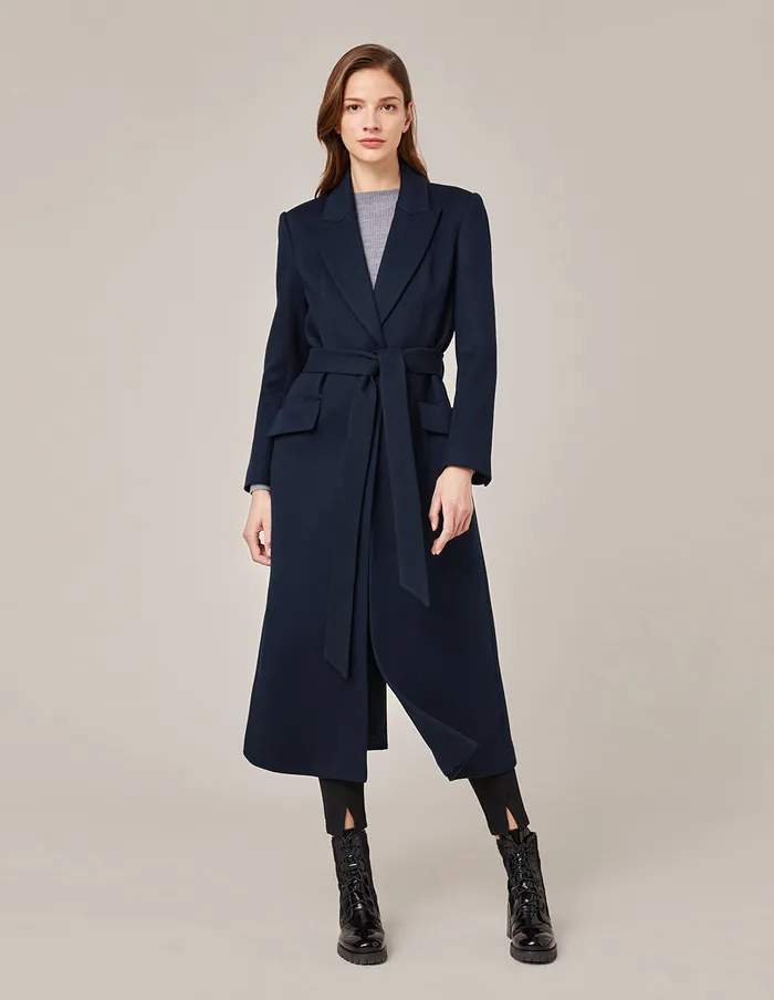 MARYLING Jacket and Coat PeakLapel Belted Cashmere Coat Midnight Blue 8211 Women MARYLING Jacket and Coat PeakLapel Belted Cashmere Coat Midnight Blue 8211 Women