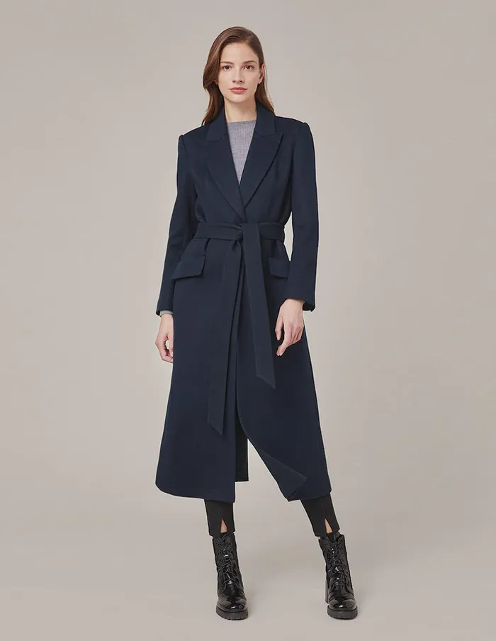 MARYLING Jacket and Coat PeakLapel Belted Cashmere Coat Midnight Blue 8211 Women MARYLING Jacket and Coat PeakLapel Belted Cashmere Coat Midnight Blue 8211 Women