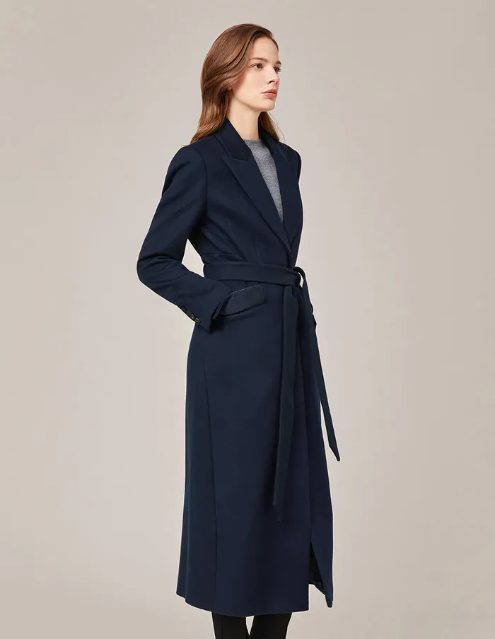 MARYLING Jacket and Coat PeakLapel Belted Cashmere Coat Midnight Blue 8211 Women MARYLING Jacket and Coat PeakLapel Belted Cashmere Coat Midnight Blue 8211 Women