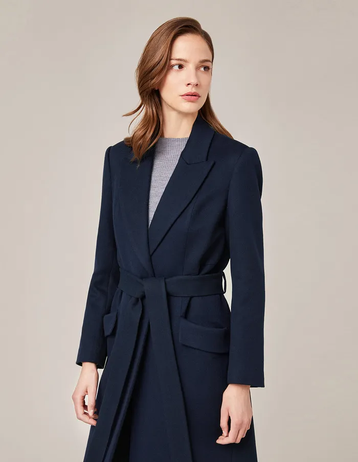 MARYLING Jacket and Coat PeakLapel Belted Cashmere Coat Midnight Blue 8211 Women MARYLING Jacket and Coat PeakLapel Belted Cashmere Coat Midnight Blue 8211 Women
