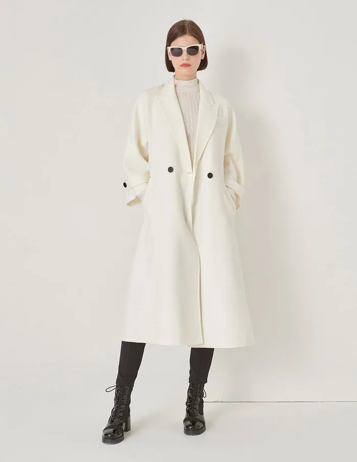MARYLING Jacket and Coat Suit Collar Loose Fit Long Coat Cream 8211 Women