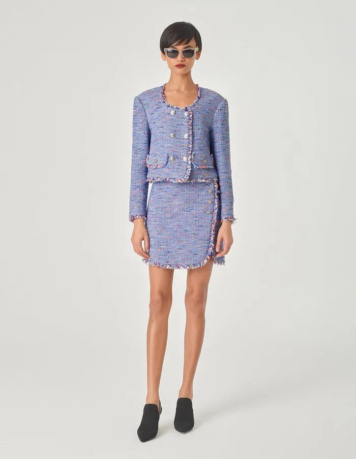 MARYLING Jacket and Coat Tweed Fringed Short Jacket Purple 8211 Women