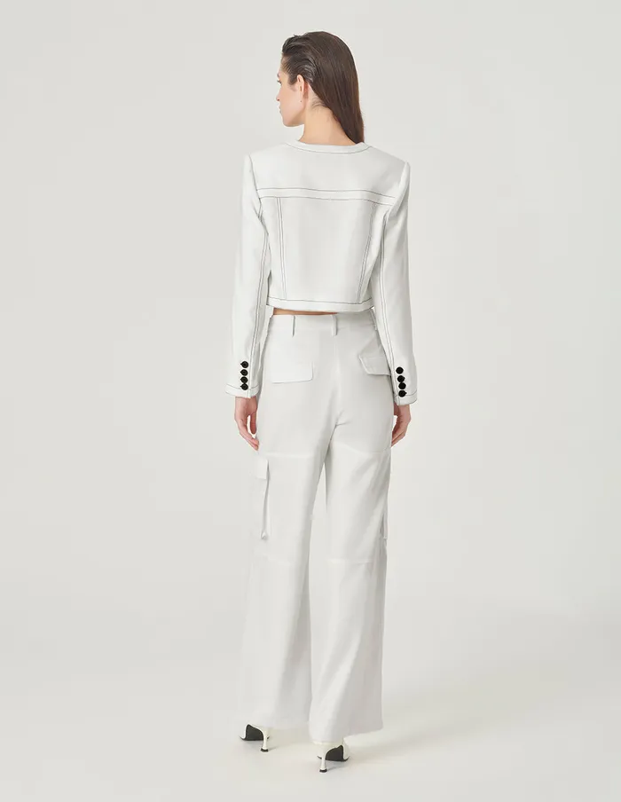 MARYLING Jacket and Coat White Contrast Topstitched Short Jacket Snow 8211 Women MARYLING Jacket and Coat White Contrast Topstitched Short Jacket Snow 8211 Women