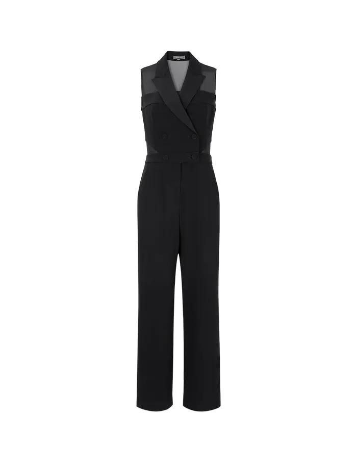 MARYLING Jumpsuits Black Point Collar Paneled Georgette Sleeveless Jumpsuit Black 8211 Women MARYLING Jumpsuits Black Point Collar Paneled Georgette Sleeveless Jumpsuit Black 8211 Women