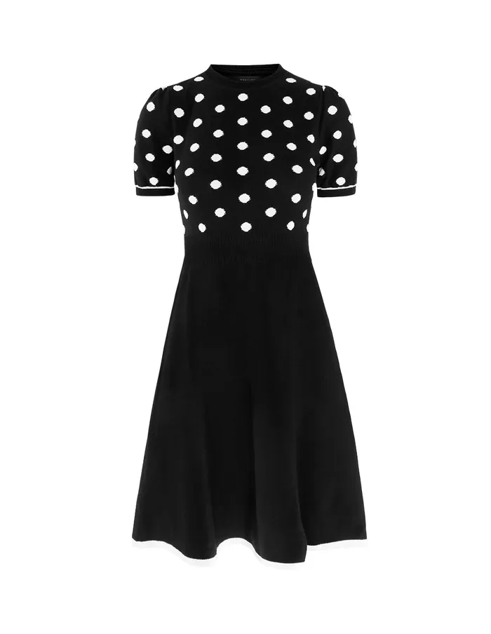 MARYLING Knit Dress Crew Neck BandW Polka Dot Short Sleeve Knitted Dress Mix 8211 Women MARYLING Knit Dress Crew Neck BandW Polka Dot Short Sleeve Knitted Dress Mix 8211 Women