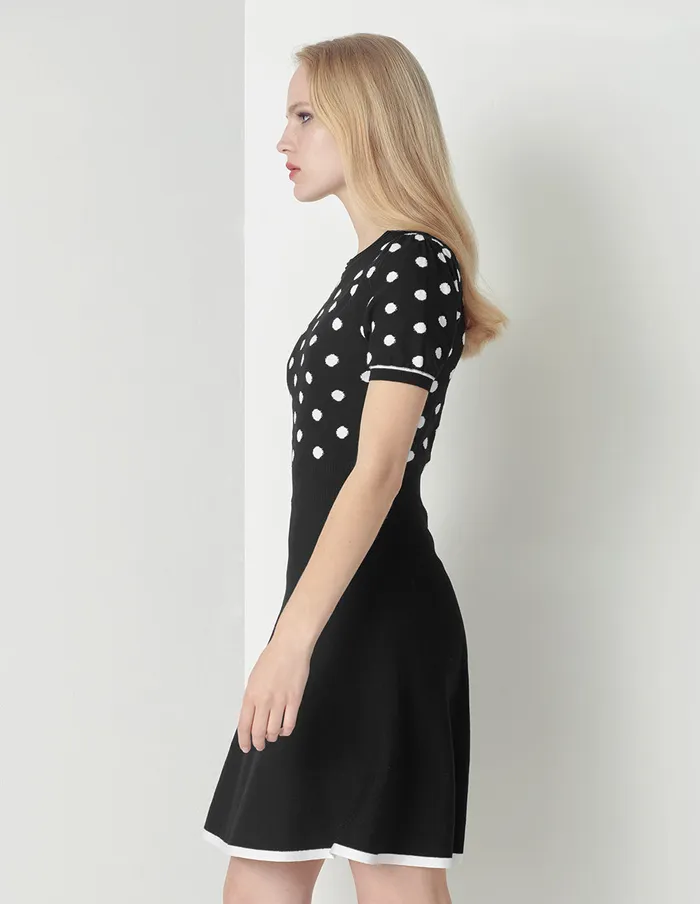MARYLING Knit Dress Crew Neck BandW Polka Dot Short Sleeve Knitted Dress Mix 8211 Women MARYLING Knit Dress Crew Neck BandW Polka Dot Short Sleeve Knitted Dress Mix 8211 Women