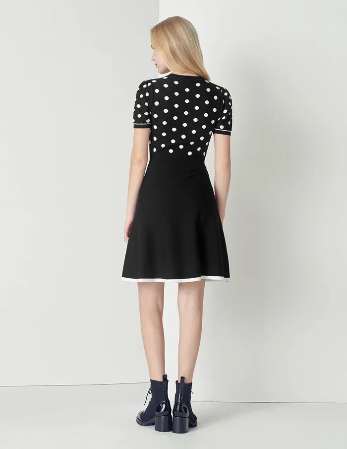 MARYLING Knit Dress Crew Neck BandW Polka Dot Short Sleeve Knitted Dress Mix 8211 Women MARYLING Knit Dress Crew Neck BandW Polka Dot Short Sleeve Knitted Dress Mix 8211 Women