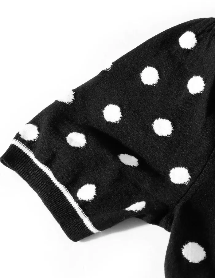 MARYLING Knit Dress Crew Neck BandW Polka Dot Short Sleeve Knitted Dress Mix 8211 Women MARYLING Knit Dress Crew Neck BandW Polka Dot Short Sleeve Knitted Dress Mix 8211 Women
