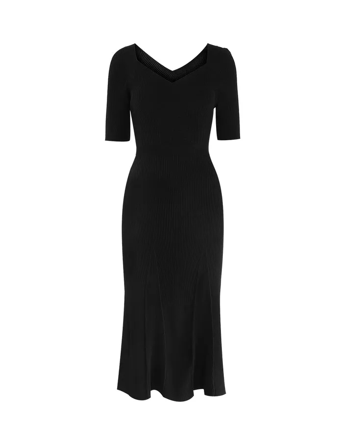 MARYLING Knit Dress Vneck Aline With Cable Knitted Dress Black 8211 Women MARYLING Knit Dress Vneck Aline With Cable Knitted Dress Black 8211 Women