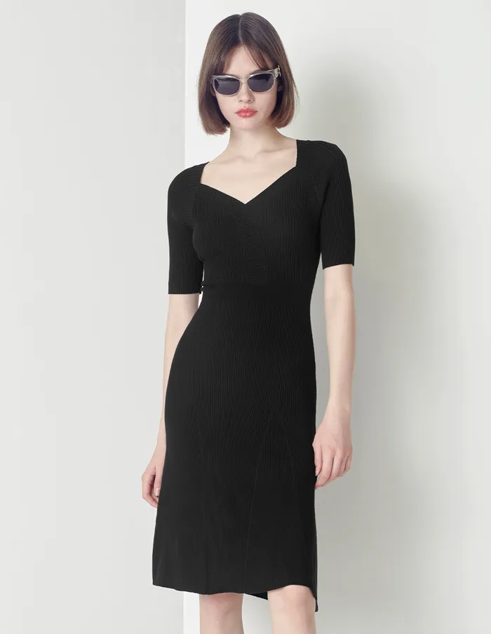 MARYLING Knit Dress Vneck Aline With Cable Knitted Dress Black 8211 Women MARYLING Knit Dress Vneck Aline With Cable Knitted Dress Black 8211 Women